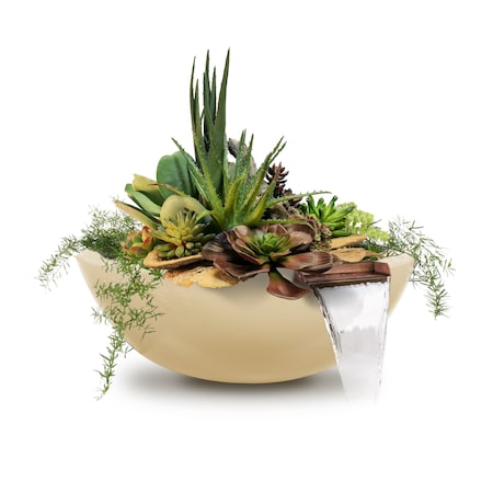 The Outdoor Plus 33 Round Sedona Planter & Water Bowl - GFRC Concrete - Vanilla - OPT-33RPW-VAN